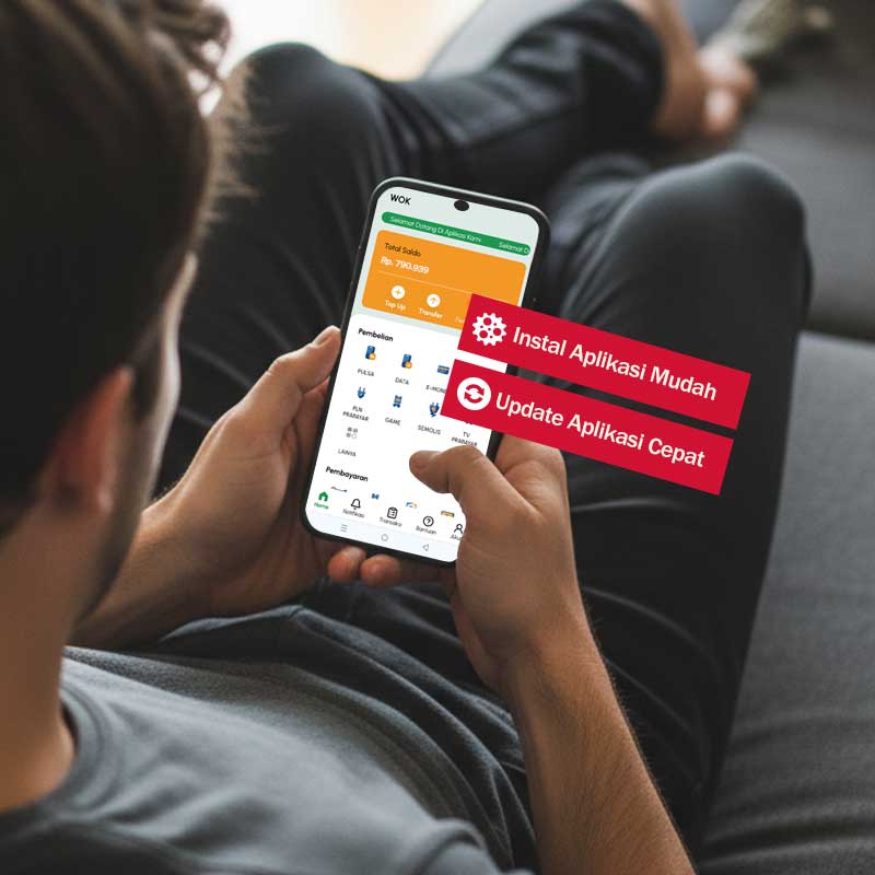 Dashboard aplikasi PPOB WOK APPS dengan tampilan user-friendly
